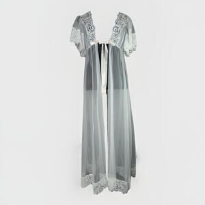 Vintage TOSCA Sheer Medium CHIFFON Long GOWN Cut Out Lace Flutter Sleeve BBDoll